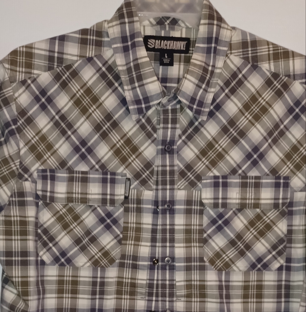 Black Hawk Warrior Wear Men's Plaid Vented Shirt  Size L Snap Buttons